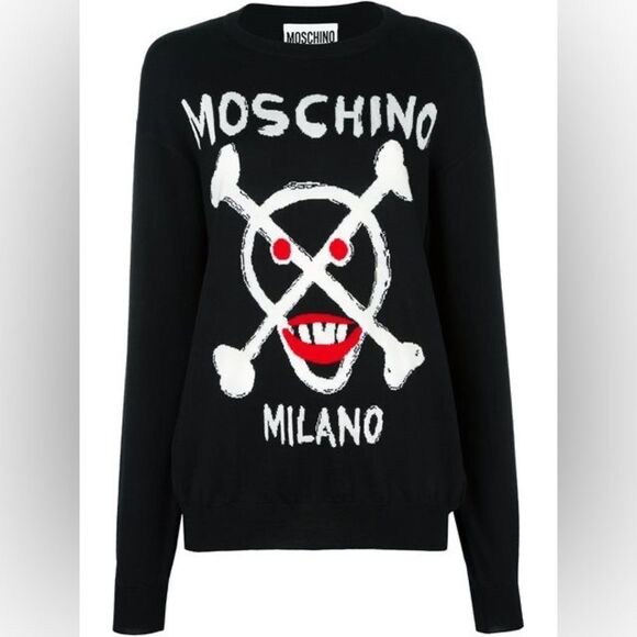 Moschino Couture Lightweight Wool Black Skull & Crossbone Sweater Dress XS - Picture 1 of 8